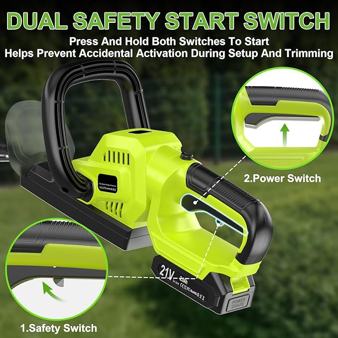 21V Lightweight Cordless Hedge Trimmer & Clippers, 20" Electric Bush Trimmer with 2 X 2.0Ah Batteries, LCD Display, 180° Rotating Handle, Dual-Action Blade, 2/3" Blade Gap for Shrub and Hedge