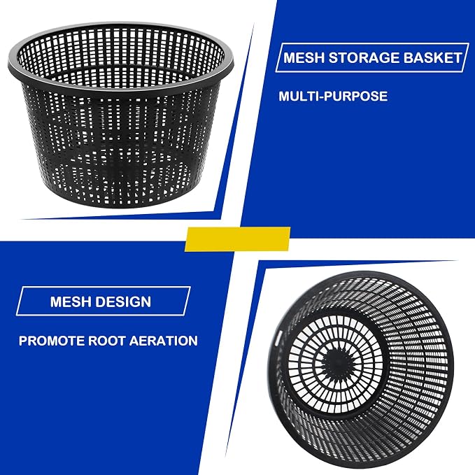 6 PCS 8.35'' Hydroponic Baskets, Large Plastic Garden Mesh Net Pot, Round Pond Containers, Hydroponic Pot Supplies Planting Grow Basket for Indoor Outdoor Grow Planting Supplies