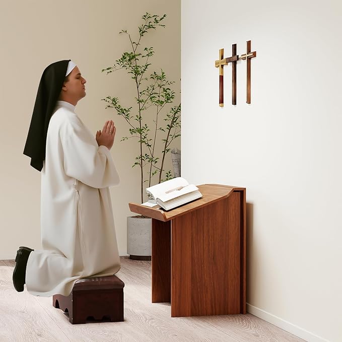 Kneeler for Praying, Wooden Prayer Kneeler with Storage, Prayer Bench Stool for Kneeling at Home, Church Prayer Stool Bench, Kneelers for Prayer with Cushion Pad for Home Church