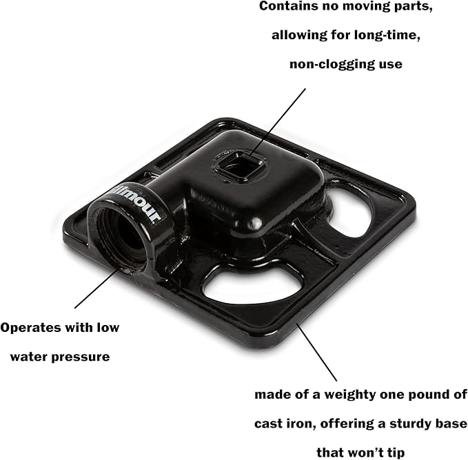 Gilmour Stationary Spot Sprinkler, 900 Sq Ft Cast Iron Metal Garden Sprinkler for Small Areas, Square Sprinkler for Gardens and Flowerbeds