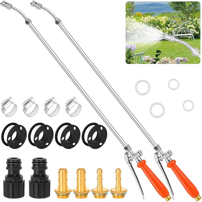 29"-44" All Metal Replacement Sprayer Wand, Suitable for 1/2" Hose Quick Connector, 1/4" & 3/8" & 1/2" Brass Barb Spray Wand, Built-in Shut Valve Stainless Steel Spray Wand (2Pcs 29" Sprayer Wand)