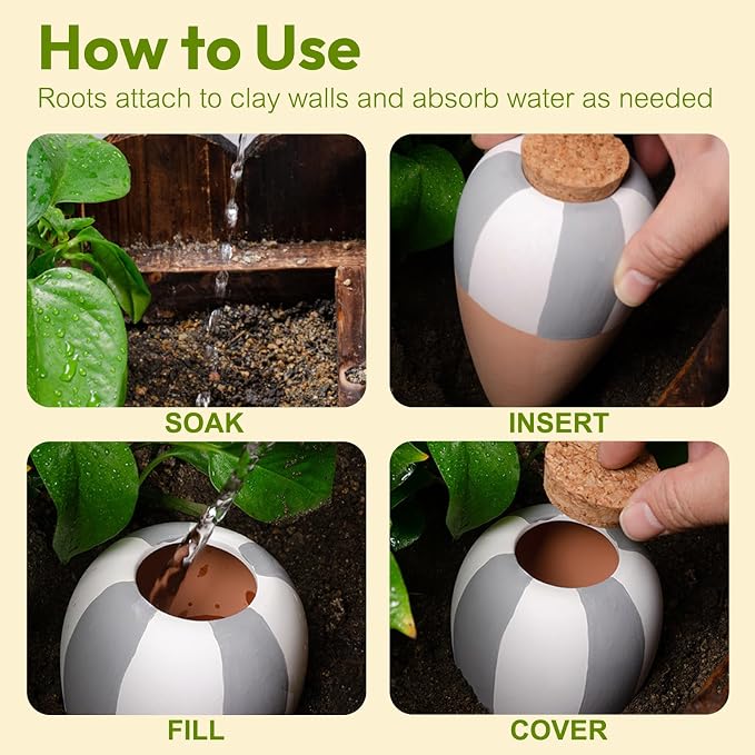 4 Pack Terracotta Watering Spikes, Plant Watering Devices Wine Bottle Automatic Plant Self Watering Spikes for Vacations, Clay Self-Watering Stakes for Indoor Outdoor Plants