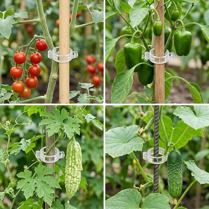 200PCS Plant Support Clips, Reusable Tomato Clips for Trellis, Plastic Garden Clips for Tomatoes, Cucumbers, Grapes, Peppers and Climbing Plants, Snap-On Vine Support Clips