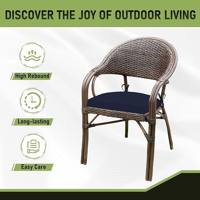 Basic Beyond Outdoor Chair Cushions Set of 4, Outdoor Cushions for Patio Furniture, Water Resistant Patio Chair Cushions with 2 Ties, 17x16x2, Navy