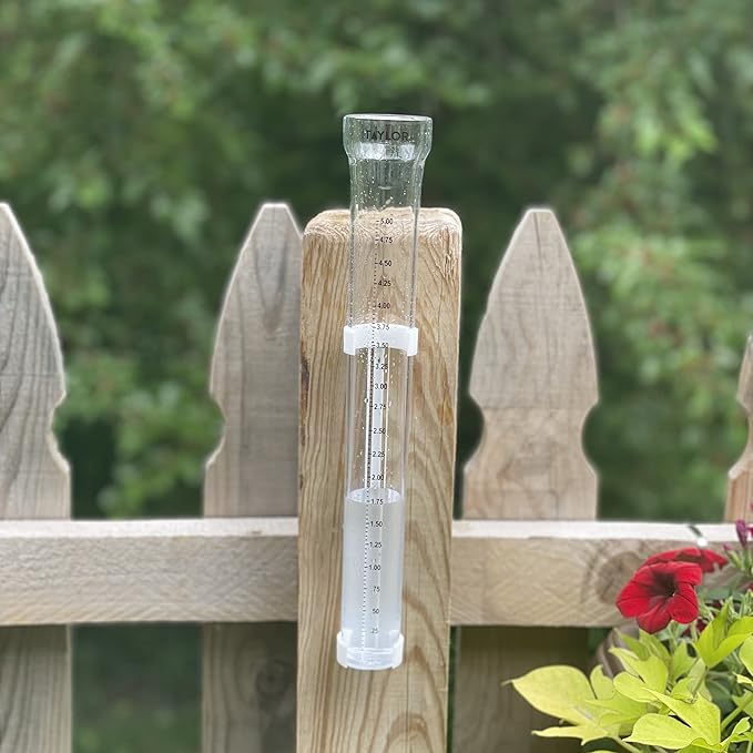 Taylor 2700N ClearVu Rain Gauge with Post Mounting Bracket, Measure and Monitor Precipitation, Easy to Read for Backyard, Patio, Garden, and Lawn, 5-inch, Clear