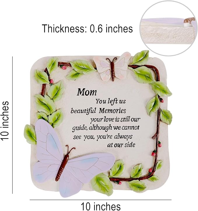10 Inch Polyresin Memorial Garden Stone, Sympathy Gift for Loss of Mom, Memorial Plaques for Outdoors, Garden Stones in Memory of Loved Ones, Remembrance of Beloved Mather (Mom)