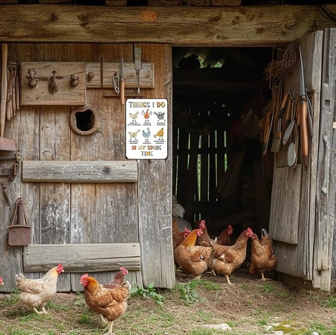 Funnysign Vintage Chicken Sign Things I Do In My Spare Time Funny Tin Sign for Chicken Coop Farm Kitchen Garden Yard Decor 8x12 inch(3882)
