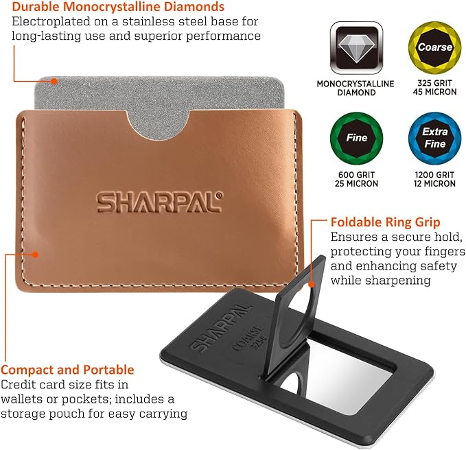 SHARPAL 116N Pocket Diamond Sharpening Card, Coarse(325)/Medium(600)/Fine(1200) Grit, Portable Multi-Tool Kit for Garden Tools, Survival Knives, Files & Blades Fathers Day Gift