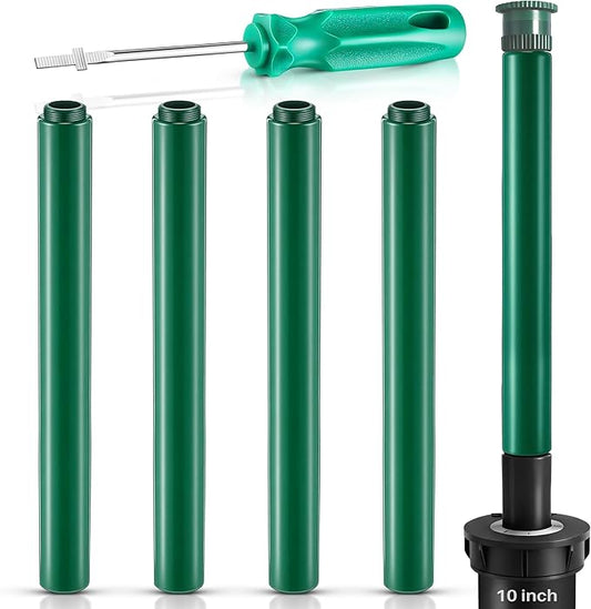 10" Popup Riser Extension Compatible with Rain Bird 1800 Series& Hunter Pro-Spray Sprinklers, Sprinkler Head Riser Extender with RotorTool, Garden Lawn Irrigation Spray Head(4 Set,Green)