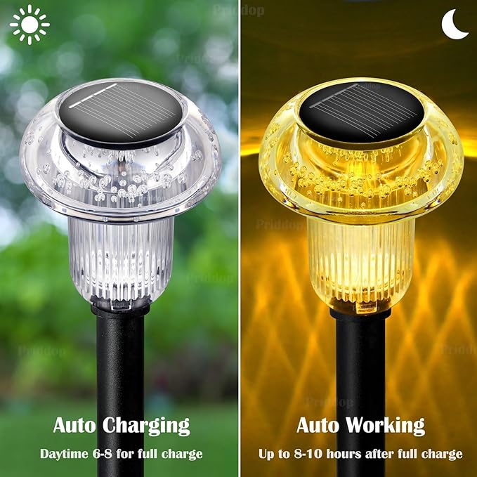 Priddop Solar Lights Outdoor Waterproof 8Pack 3000K Warm White LED Mushroom | Yard Pathway Garden Decorative Outside Landscape Path Lighting Patio Flowerbed Walkway Ground Pattern Acrylic Head ABS Stake