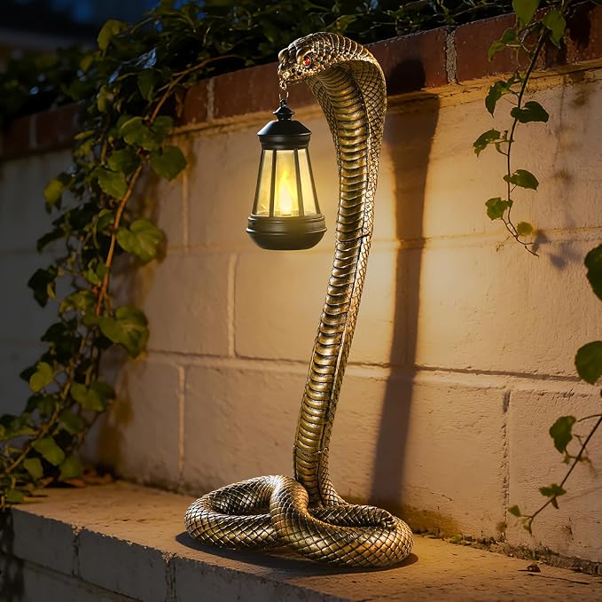 Garden Outdoor Statues 19.89'' Snake with Solar Lantern,Lawn Decor Statue for Patio, Balcony, Yard Ornament, Unique Housewarming and Birthdays Gifts for Father Grandpa Men