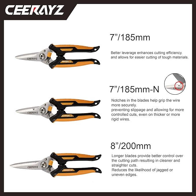 7" Scissors All Purpose, Heavy Duty, Multipurpose, for DIY Projects, Office, Production Lines, Pruning, with Protective Sheath and Magnetic Holder (Black/Orange)