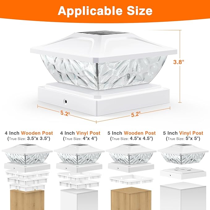 12 Pack Solar Post Cap Lights, 2 Modes Bright Solar Post Lights Outdoor Waterproof, Outdoor Post Lights Solar Powered Deck Lights for 4x4 4.5x4.5 5x5 Posts for Garden Decor