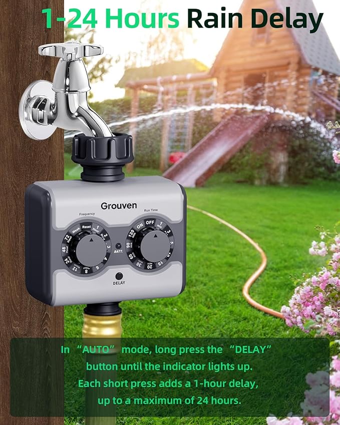 Sprinkler Timer with Brass Inlet Ball Valve Water Timer No Water Pressure Required for Garden Irrigation with Rain Delay/Manual Watering System