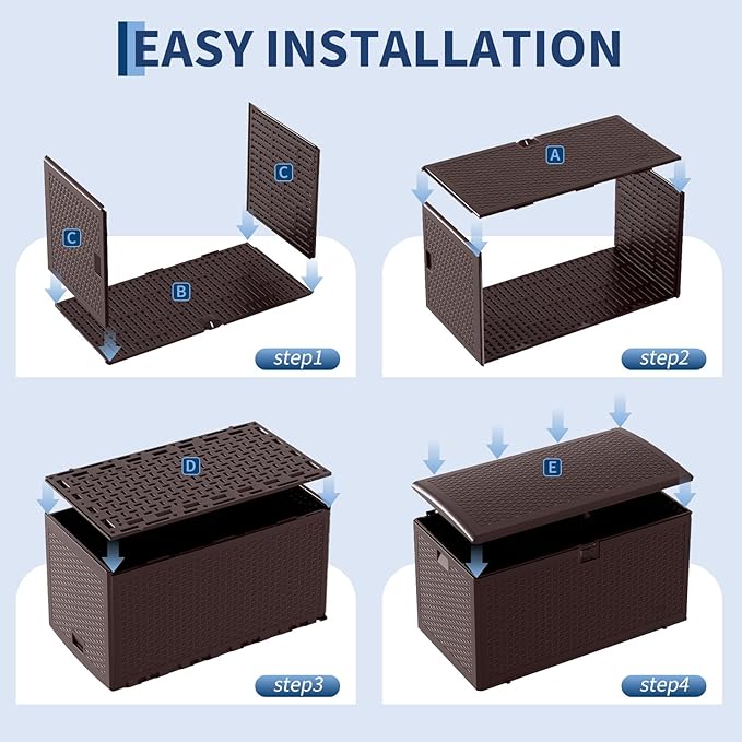 Outdoor Storage Box, 73 Gallon Large Resin Deck Box with Lid, Waterproof & UV-Resistant for Furniture, Outdoor Cushion Storage, Garden Tools & Pool Accessories Storage, Black