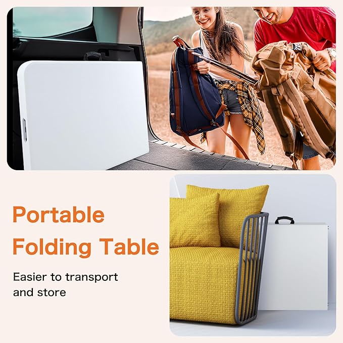 Sweetcrispy 8 FT Folding Picnic Table Easy to Fold and Store, Foldable Table for Camping Picnic Dining Party Kitchen Outdoor Indoor with Carrying Handle