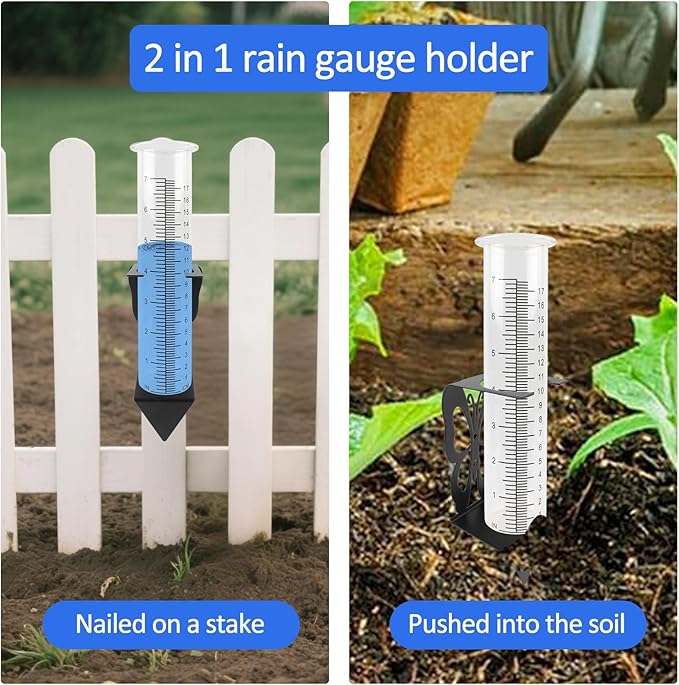 TBWHL 7" Capacity Rain Gauge Replacement Tube Glass with Stainless Steel Butterfly Shape Rack Holder, Decorative rain Measure Gauge for Yard Garden Fence Lawn Farm