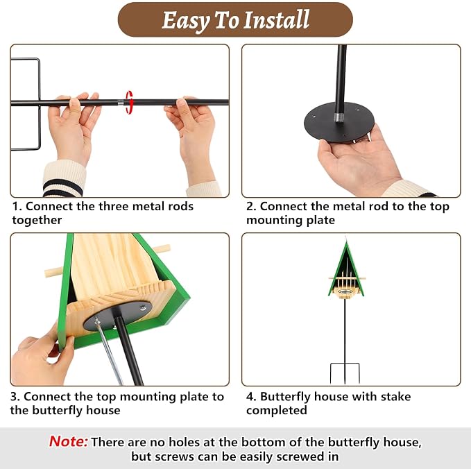 New Butterfly House and Feeder for Outside, Wooden Butterfly House with Metal Stake for Garden, Natural Butterfly Habitat with Butterfly Puddler on The Floor or Hanging on Tree Wall