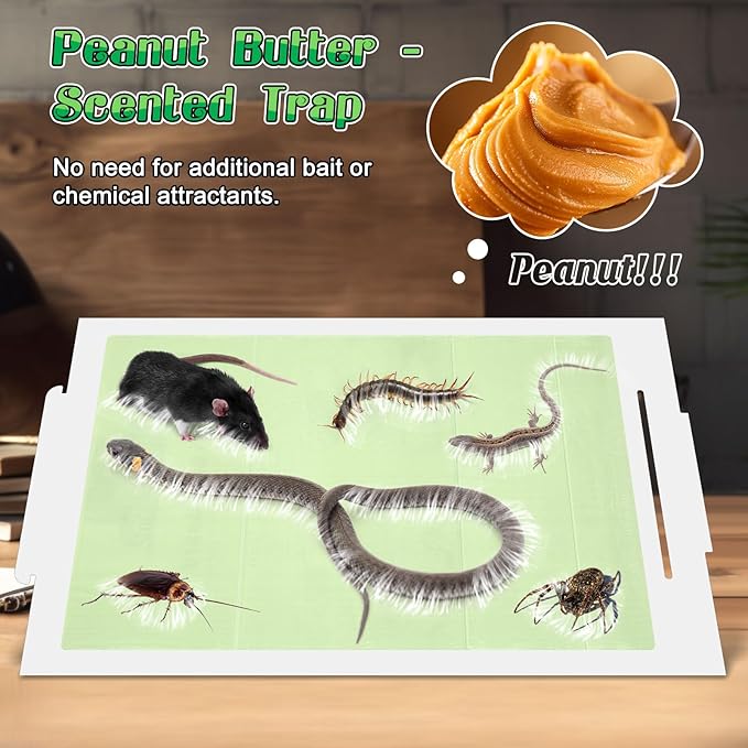 Qualirey 2 Pack Snake Glue Trap, 28 x 14 Upgraded High Contrast Green Glue Snake Sticky Boards for Inside Outside, Pre Scented Non Toxic Adhesive Traps with Enhanced Stickiness for Mouse Rat Lizard