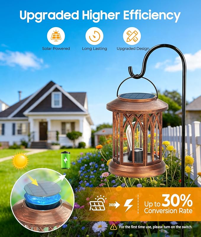 Solar Lanterns Outdoor Waterproof 4 Pack, Upgraded Solar Lantern Outdoor Lights with Metal Hooks Kit, Hanging Solar Lights for Outside Decorative Patio Yard Path Porch Garden Decor(Copper)