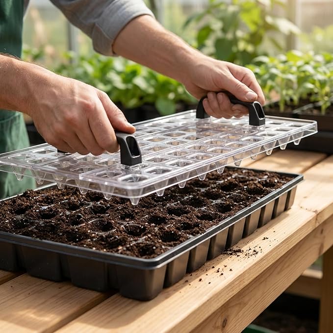 72 Hole Seed Dibber Clear Plastic Soil Digger for Uniform Planting, Efficient Seed Planter & Spacer with Handle for Garden Beds