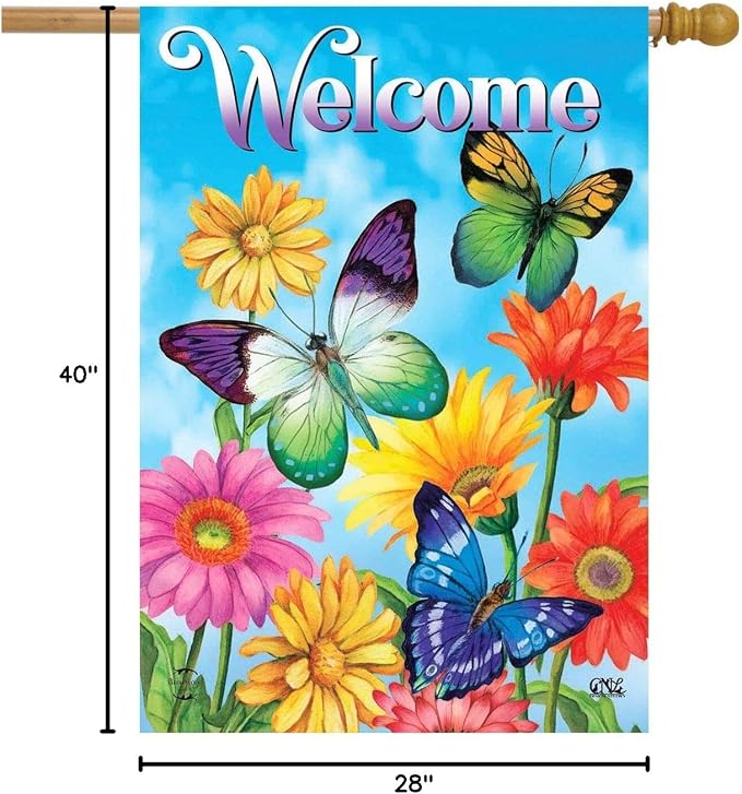 Briarwood Lane House Flag 40x28 For Outdoor Fluttering Butterflies Spring For Spring House Flag