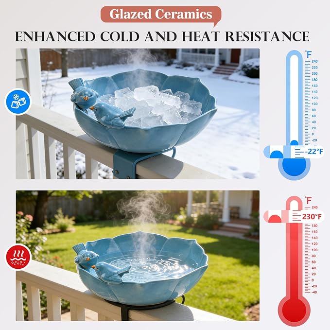 Ceramic Bird Bath for Outdoors, 10.1” Glazed Ceramic Bird Baths Bowls and Feeders for Outside, UV/Frost-Resistant Finish Ground Garden Table Top Bird Baths Decor for Patio Yard Home Green