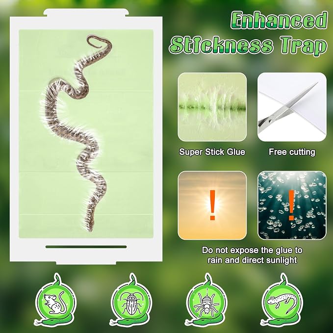 Qualirey 2 Pack Snake Glue Trap, 28 x 14 Upgraded High Contrast Green Glue Snake Sticky Boards for Inside Outside, Pre Scented Non Toxic Adhesive Traps with Enhanced Stickiness for Mouse Rat Lizard
