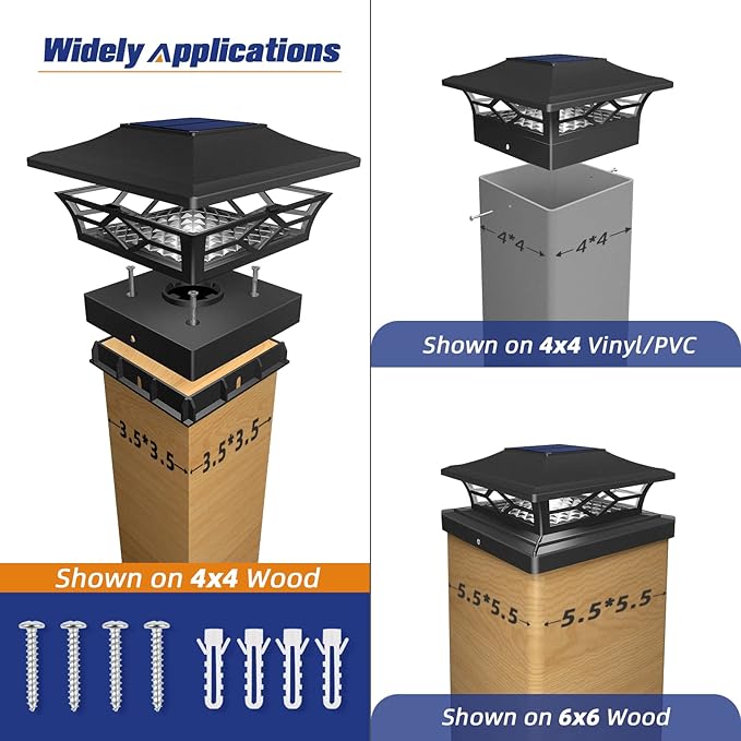 APONUO Solar Post Cap Lights,8 Pack 2-Modes Bright 4x4 Post Solar Lights Auto On Off,Outdoor Waterproof Garden Patio Fence Deck Patio Decor for Fence Deck Post Caps 4x4 6x6 Wood,4x4 Vinyl