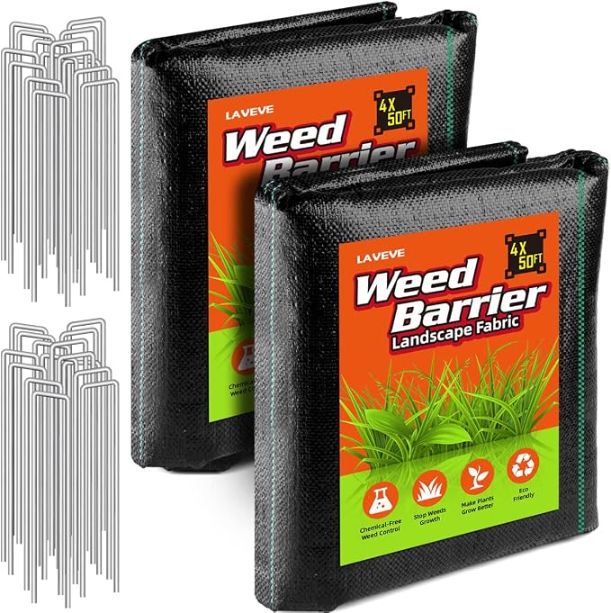LAVEVE 4FT x 100FT Weed Barrier Landscape Fabric Heavy Duty, 3.2oz Premium Garden Ground Cover Mat for Weed Control, Gardening, Plant Beds and Farming
