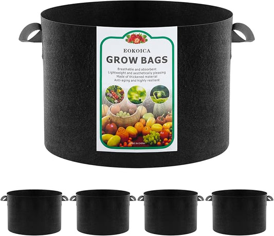 5-Pack 20 Gallon Grow Bags, Thickened Aeration Fabric Pots with Handles, Heavy Duty Plant Bags for Vegetables, Tomatoes, Potatoes, Fruits & Flowers, Reusable Garden Pots for Plants