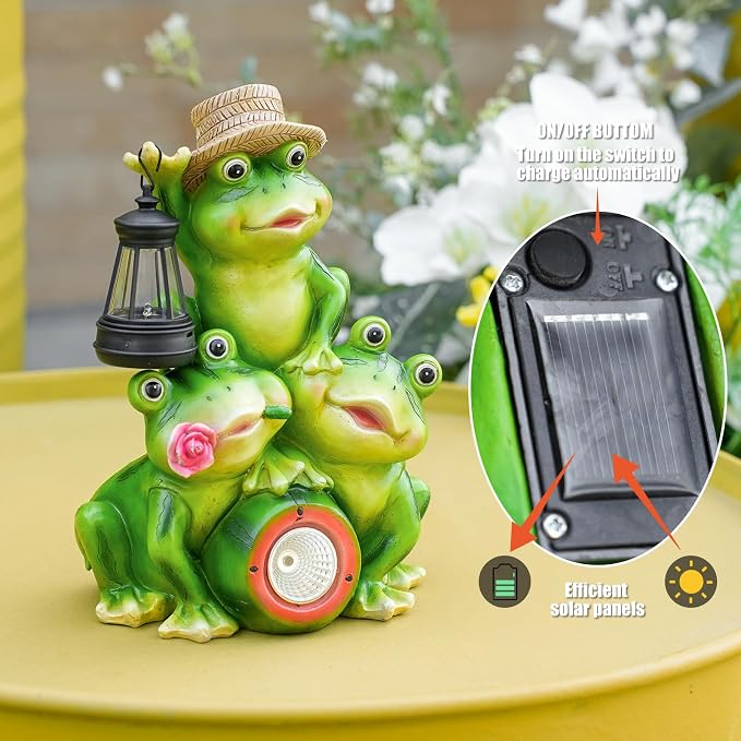 Joint Honglin Solar Frog Family Garden Statue with Lighted Lantern & Watermelon, Outdoor Frog Figurine, Waterproof Resin Garden Decor for Yard Lawn Patio Porch (Family Frogs)