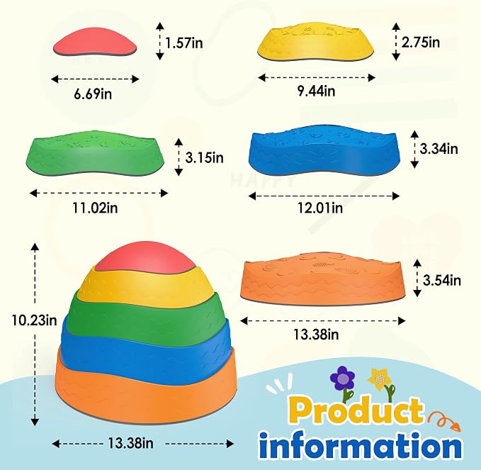 Stepping Stones for Kids - 5 Pack Non-Slip Balance Stepping Stones, Sensory Outdoor Toys for Toddlers Age 3-6, Garden Play Equipment for Promoting Toddler's Balance & Coordination Skills