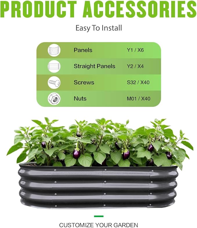 GrowHaus 2 Pack 4x2x1ft Galvanized Raised Garden Bed for Outside, Planter Boxes Outdoor Metal Garden Beds for Planting Vegetables Flowers Herbs Dark Gray