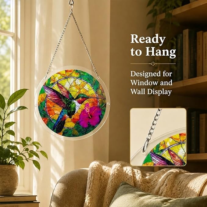 Acrylic Suncatcher Puzzle, 83 Pieces Unique Little Bird Sun Catcher Puzzle Kit for Doors Garden and Window Hanging, Colorful Hanging Light Catcher Decor, DIY Suncatcher Kits for Adults, 7.4 in