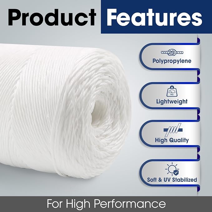 Heavy Duty 200 lbs Strong Polypropylene Tomato Twine, Garden Plant Tie String, Greenhouse Trellis Twine, Durable PP Tying Twine for Bundling, Packaging, Gardening, Farming (White/Green), 1467FT