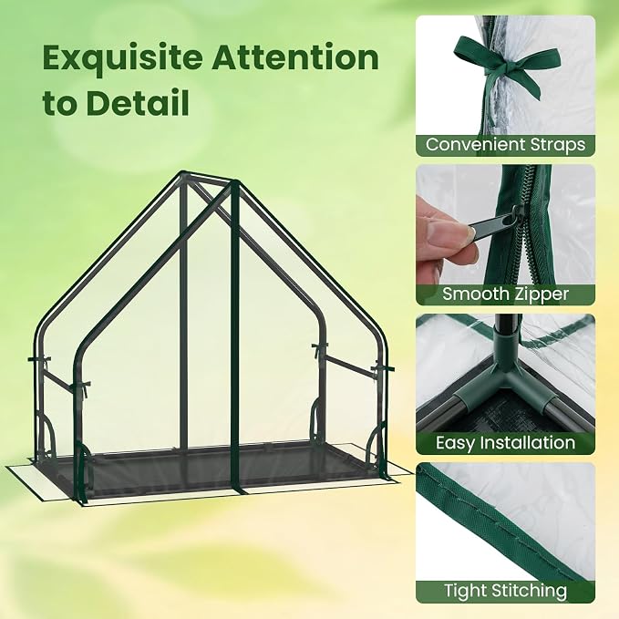Giantex Mini Greenhouse, Outdoor Portable Green House with Sturdy Metal Frame, Ground Stakes & Wind Ropes, Clear Tent Small Greenhouse for Indoor Outdoor Plants (36"x20"x34")