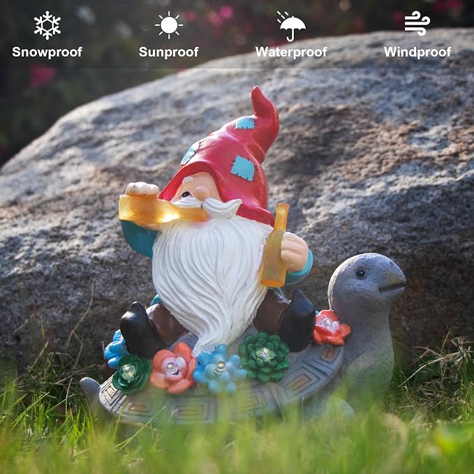 Dad Gifts for Fathers Day,Gnome Garden Decor Statue with Solar Light, Turtle with Succulent Birthday Gifts for Men Women Mom Grandma, Funny Waterproof Resin Figurine Outdoor Decor for Yard Patio Porch