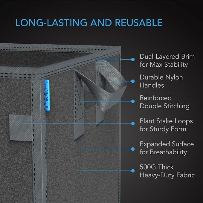 AC Infinity Square Heavy Duty Fabric Pots, 5 Gallon Aeration Reusable Grow Bags 5-Pack with 500G Thick Nonwoven Fabric and Plant Stake Loops, for Garden Growing Fruits, Vegetables, and Flowers