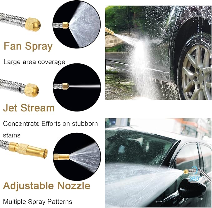 Hbaushun High Pressure Power Washer Wand, Hydro Jet Water Wand Pressure Sprayer,Flexible Garden Watering with 3 Nozzle Universal Hose End,for Car Pet Window Patio Gutter Cleaning Black