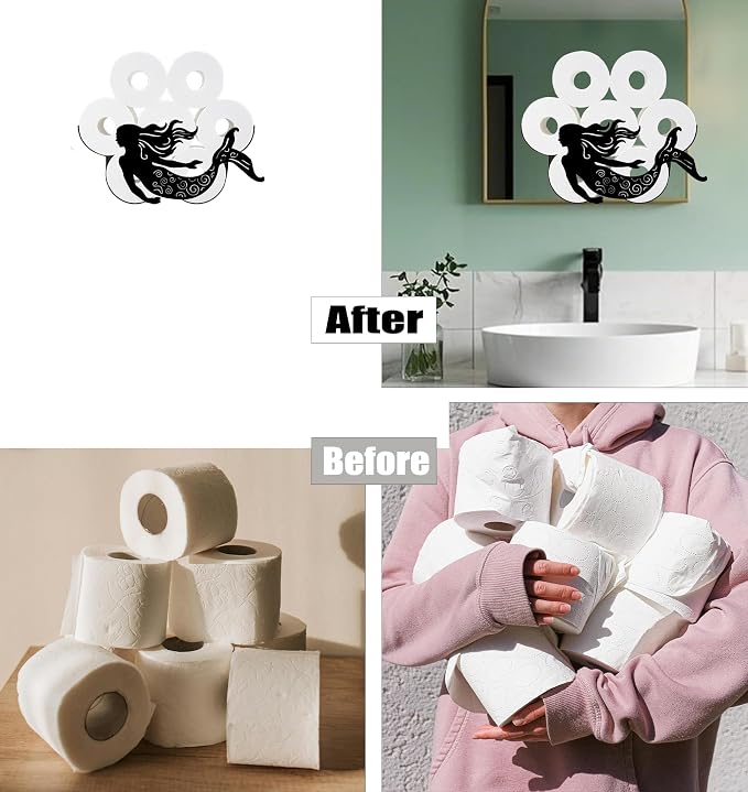 Whimsical Mermaid Toilet Tissue Holder,Animal Paper Holders,Decorative Metal Papers Holder,Funny Toilet Animal Storage for Bathrooms,Bathroom Paper Organizer for Extra 8 Rolls Wall Mounted Art Decor