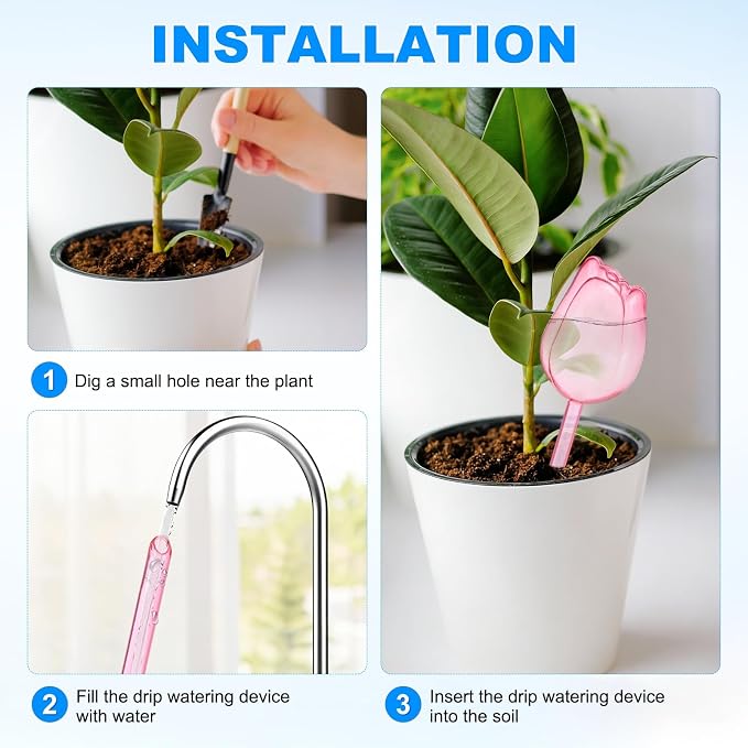 M METERXITY 4-Pack Plant Watering Globes, 9.4 Inch Plastic Self Watering Planter Insert for Indoor/Outdoor Plants, Self Water Devices [Pink]