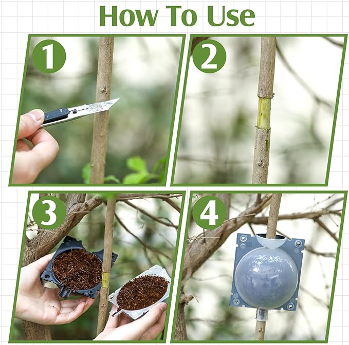 Threehoney 30 Pcs Air Layering Propagation Kit Reusable Half Black Half Transparent Grafting Ball Air Layering Pods Propagation Box Plant Rooting Grafting Box for Plants, Large, Medium, Small