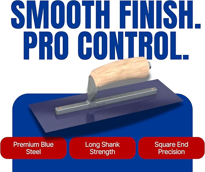 Bon 66-176 Steel City Finish Trowel - Square - Blue Steel - 12 X 4 - Wood