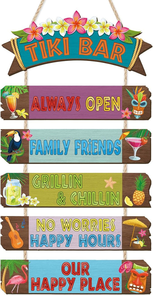 HOURIA Funny Tiki Bar Welcome Hanging Wood Sign,Tropical Hawaiian Luau Party Decorations(11.4"X21"),Funny Summer Tiki Bar Decor, Carnival Aloha Decoration for Outside Patio Backyard Beach