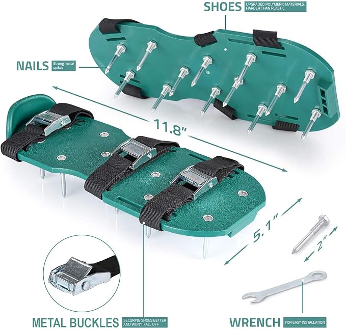 Abco Tech Lawn Aerator Shoes for Grass - Yard Aeration Tool with 3 Adjustable Straps and Heavy-Duty Metal Buckles - Aerating Shoes for Lawn Care, Grass Health, and Soil Ventilation