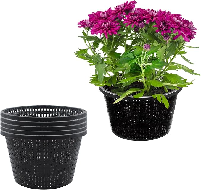 6 PCS 8.35'' Hydroponic Baskets, Large Plastic Garden Mesh Net Pot, Round Pond Containers, Hydroponic Pot Supplies Planting Grow Basket for Indoor Outdoor Grow Planting Supplies