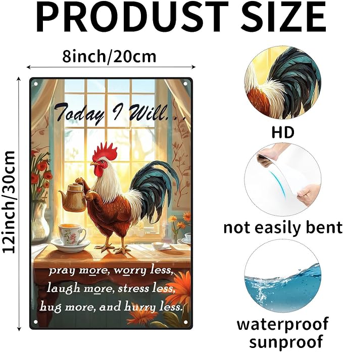 Funny Chicken Sign Today I Will Chicken Metal Tin Sign Wall Decor for Farmhouse Home Kitchen Bar Yard Porch 12×8 Inch