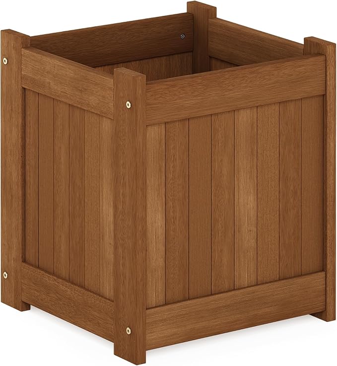 Furinno TIOMAN Planter Box, Hardwood Flower Box, Cube Garden Box, in Teak Oil, Outdoor Indoor, Garden, Patio, Balcony, Light Wood