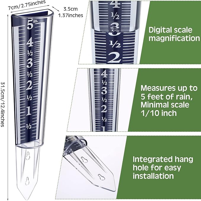 Yexiya 2 Pcs 5 Inch Capacity Rain Gauge Outdoor Easy to Read Acrylic Rain Gauges Measure and Monitor Precipitation Magnifying Scale and Numbers for Garden Yard Field Lawn (Blue)